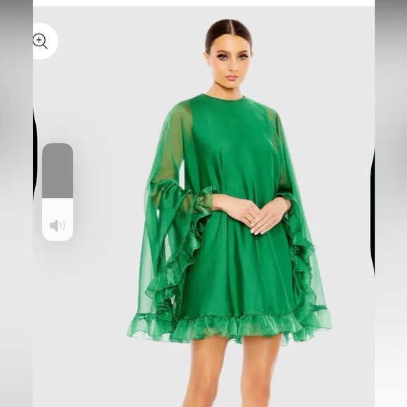 Green High Neck Ruffle Hem Sheer Dress Mac Duggal Ieena - Picture 1 of 5